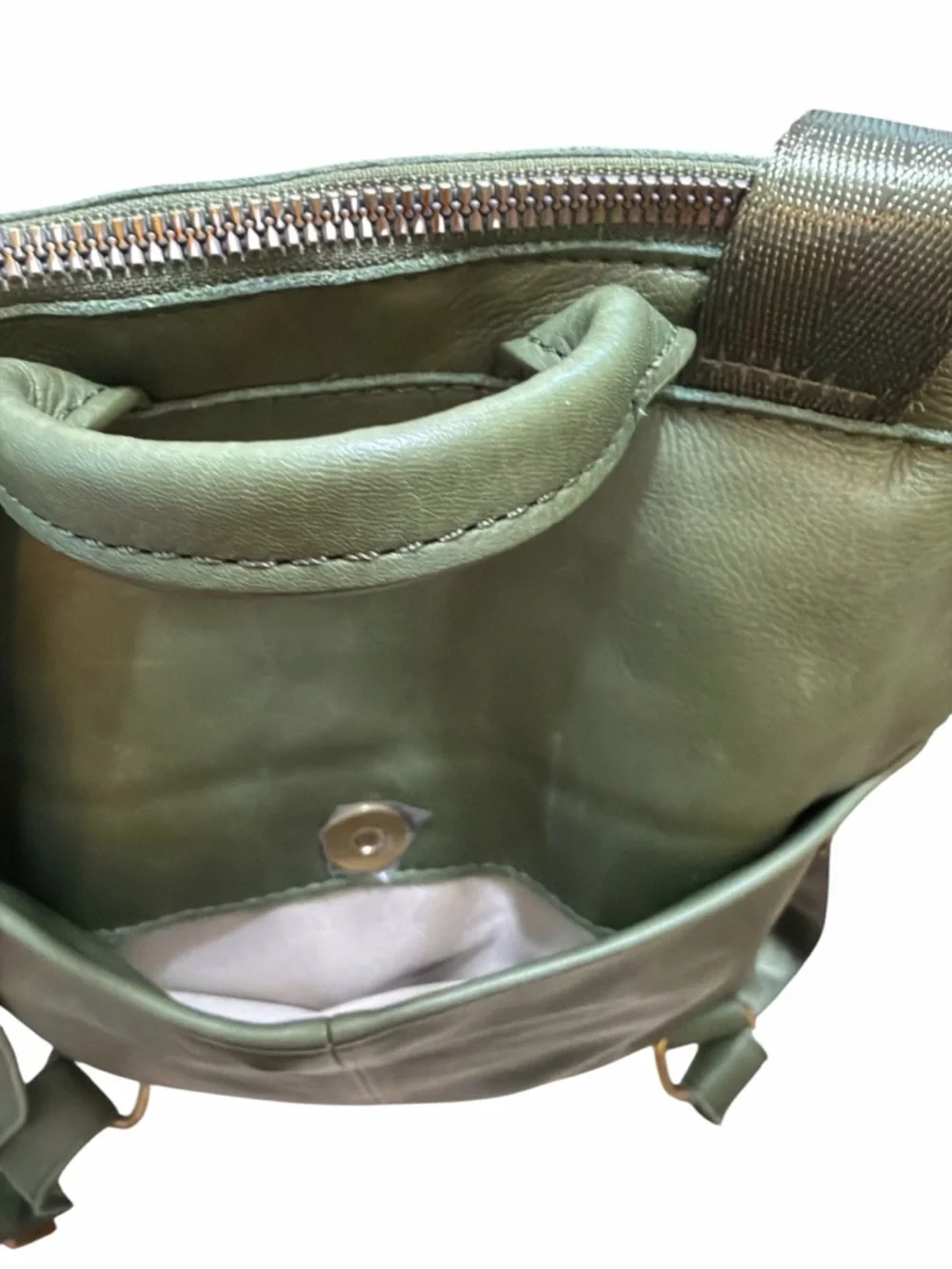 American Leather Co Olive Green Convertible Leather Backpack Soft Distressed